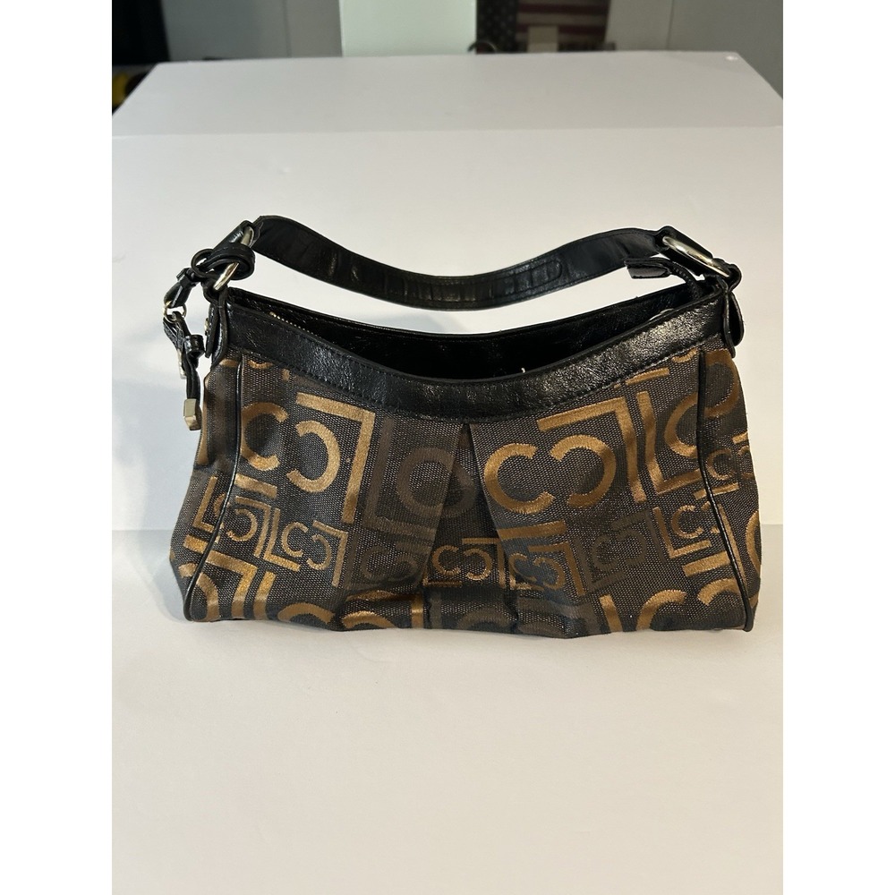 Liz Claiborne Heritage Mosaic Shoulder Bag W‎ Black And Copper w/ Logo Print